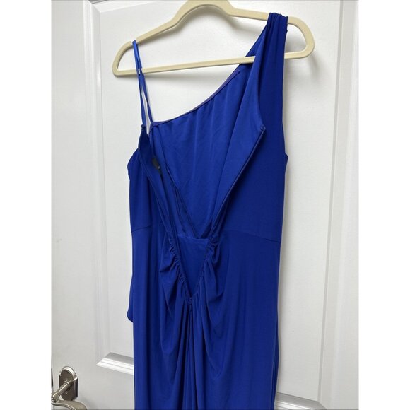 Adrianna Papell Size 12 Blue One Shoulder Jersey Maxi Dress Gown Cocktail Formal - Picture 7 of 11